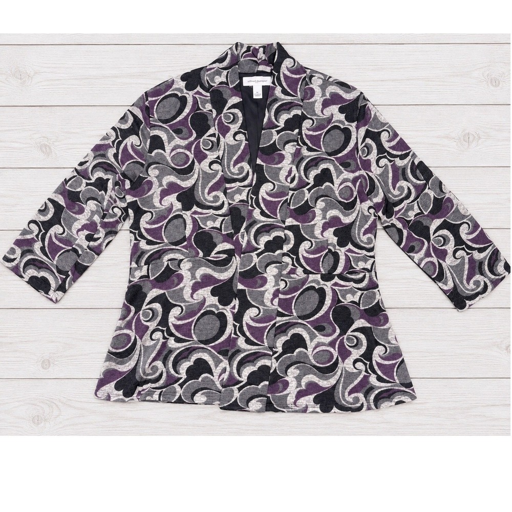 Dressbarn Blazer Jacket Abstract Psychedelic Swirl Open Front Purple Gray XL
